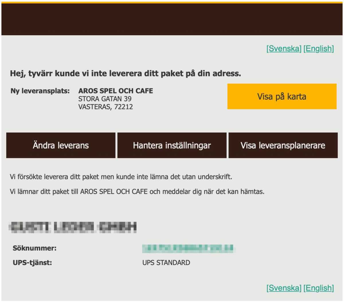 UPS påstår att de inte kan leverera trots att mottagaren var hemma