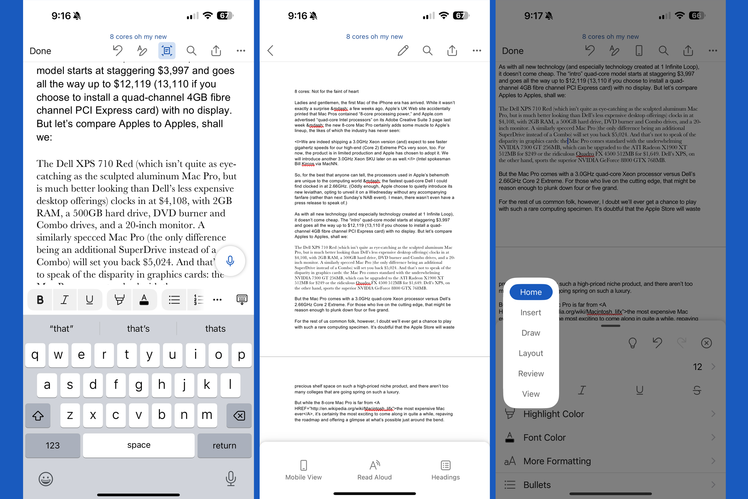Word for iOS screenshots