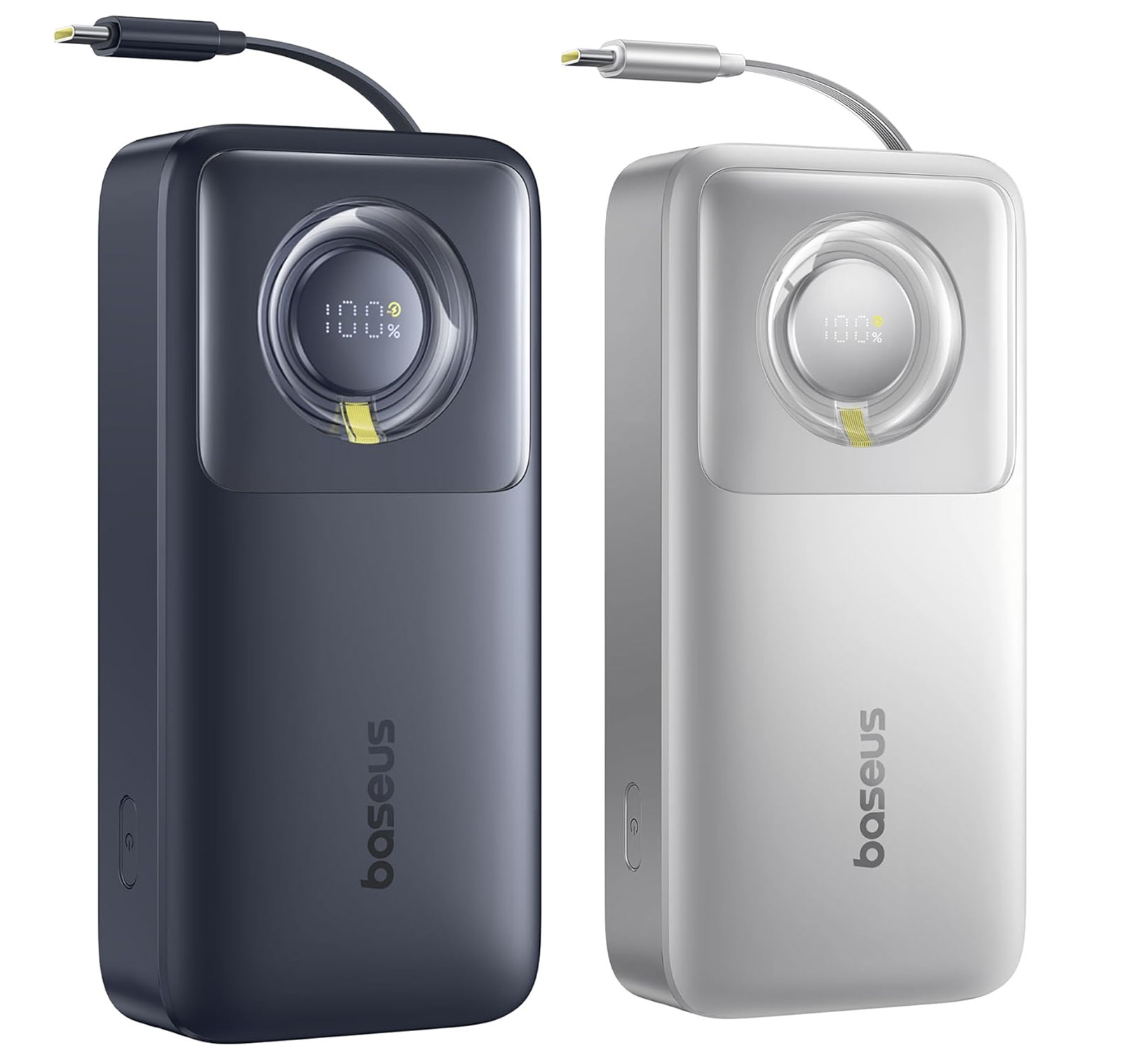 Baseus Free2Pull Power Bank with Retractable USB-C Cable 65W Black and White