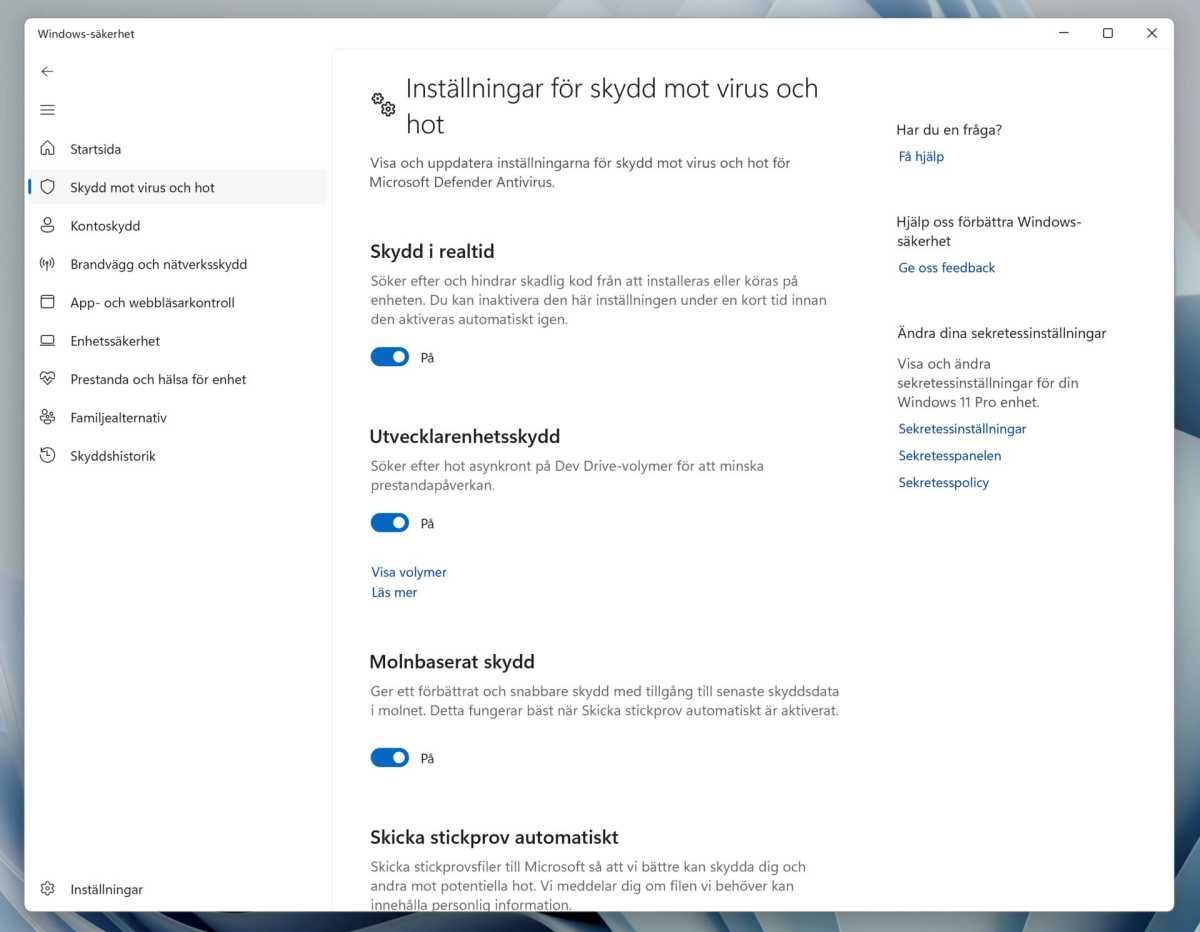 Defender-inställningar