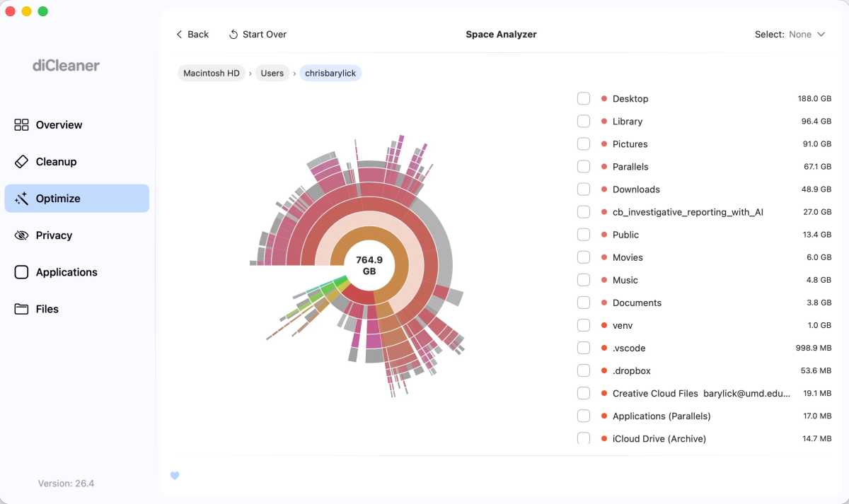 diCleaner Space Analyzer tool