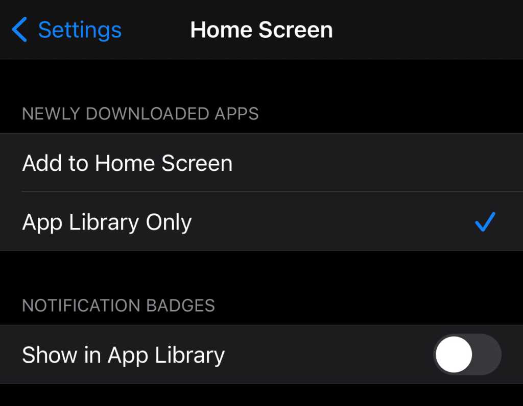 App Library settings