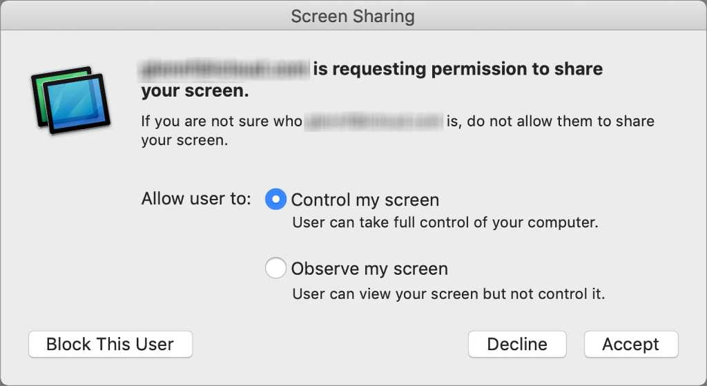 macos big sur screen sharing accept dialog