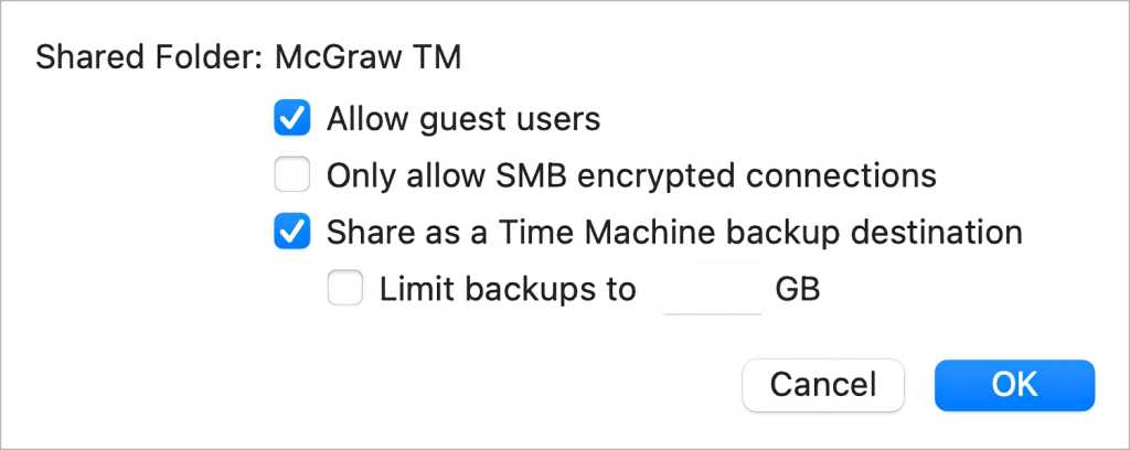 Time Machine sharing advanced