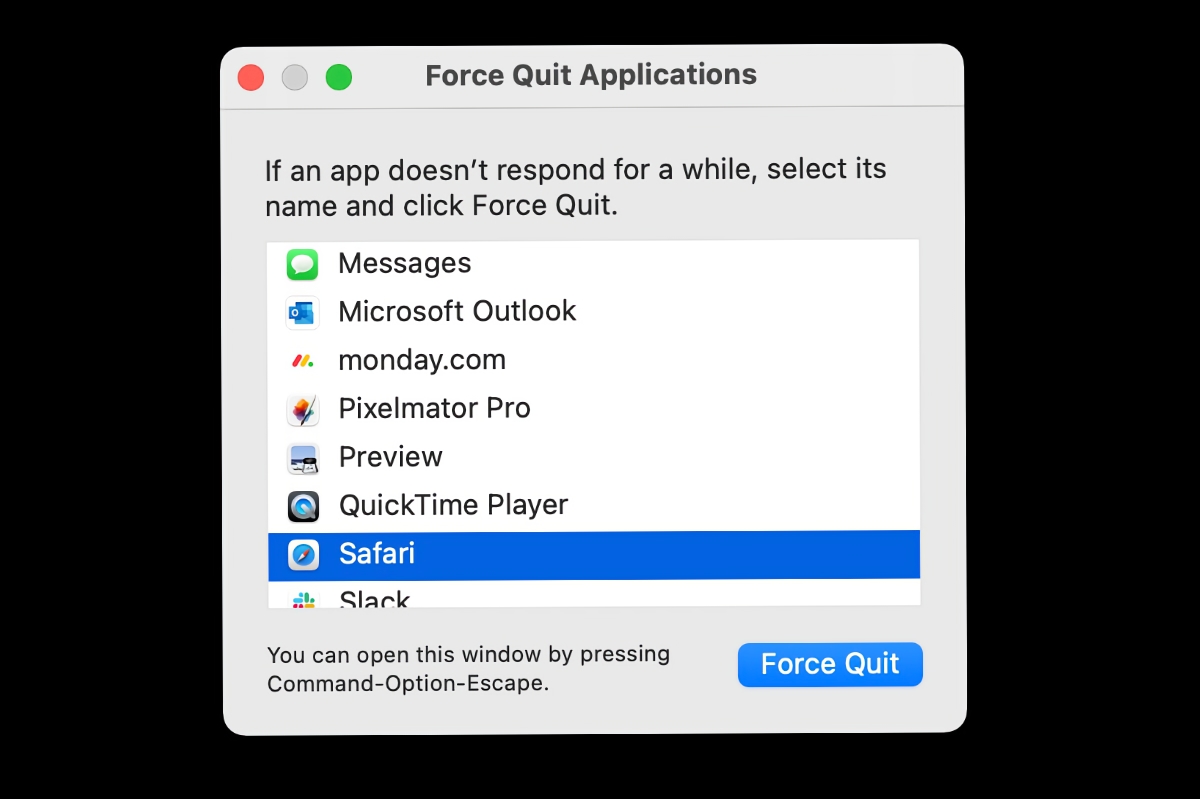 keystrokes for force close on mac