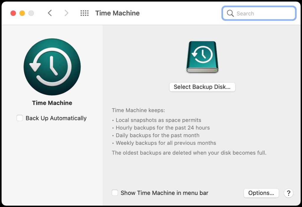 macOS Big Sur Time Machine system preference