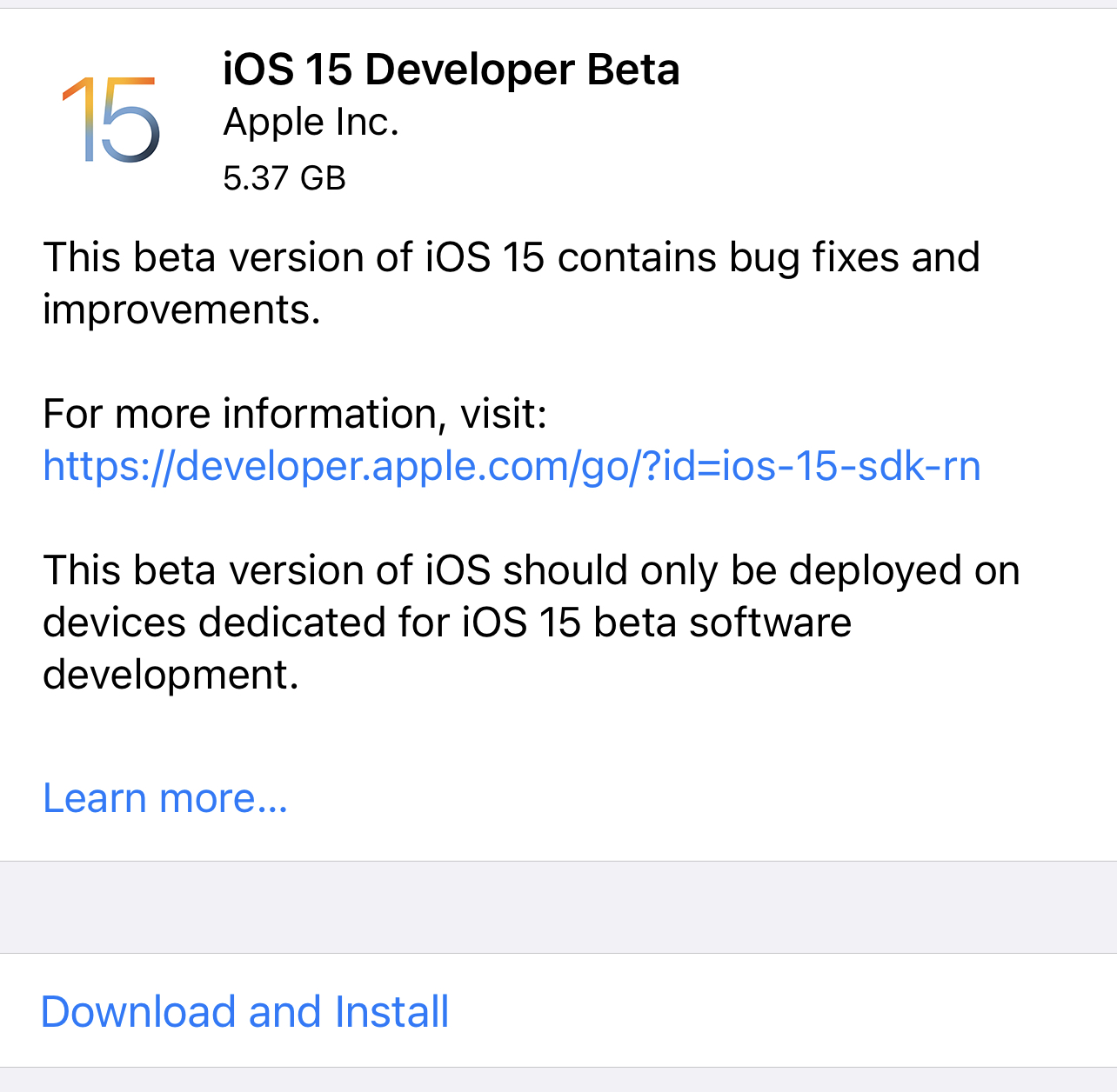 ios 15 developer beta profile