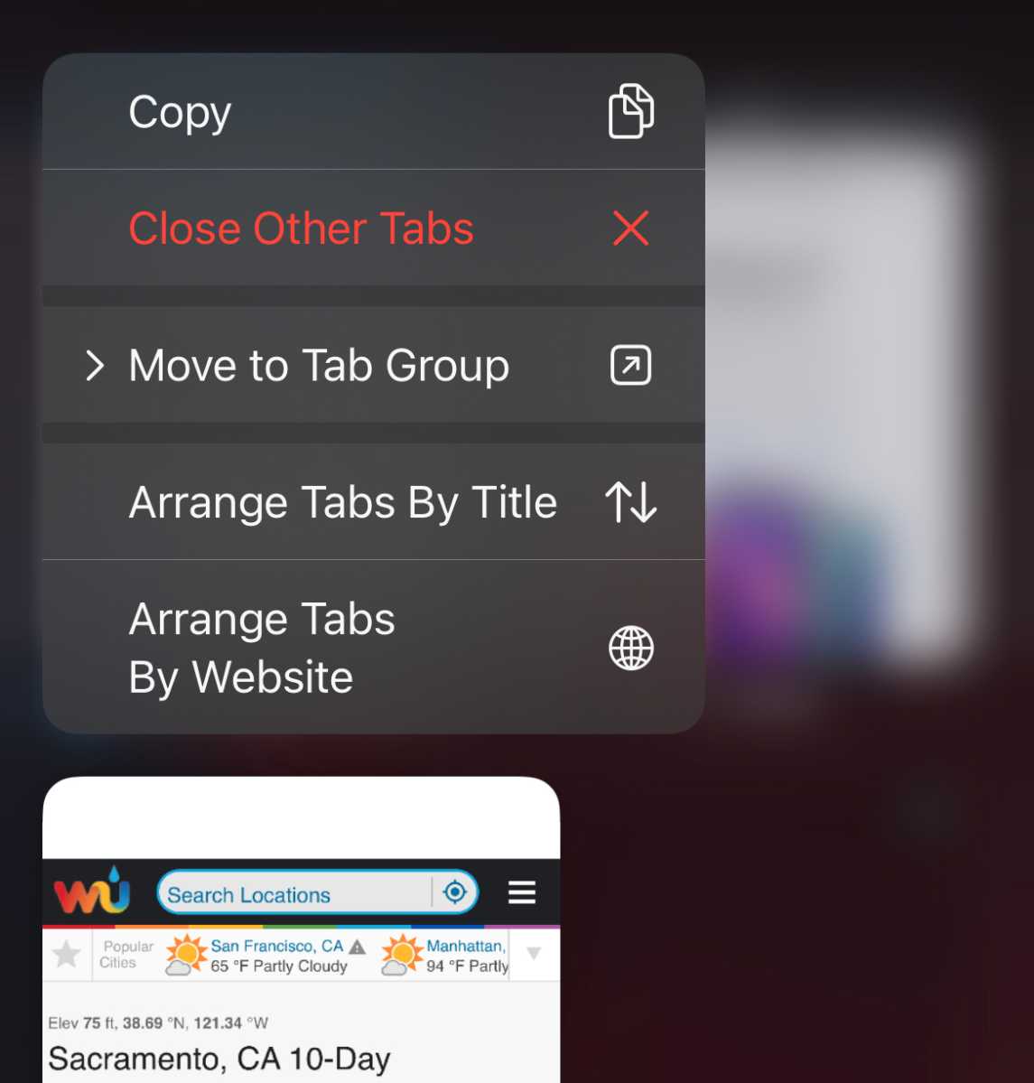 ios 15 tab options