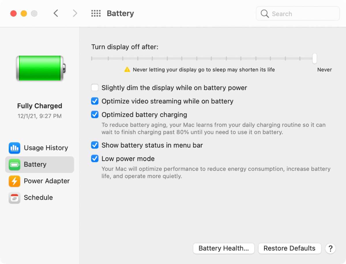 macOS Monterey batterie en mode basse consommation