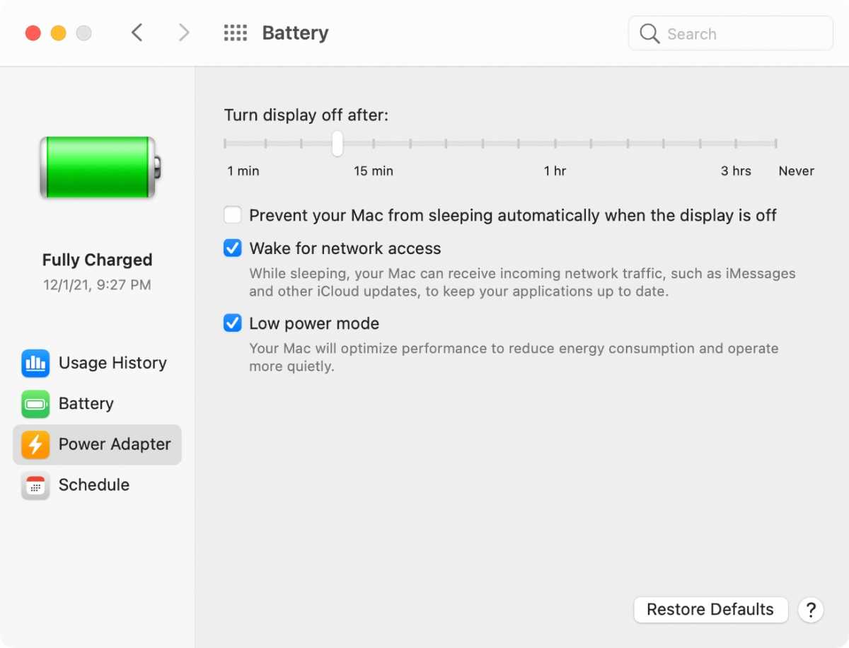 macOS Monterey low power mode power adapter