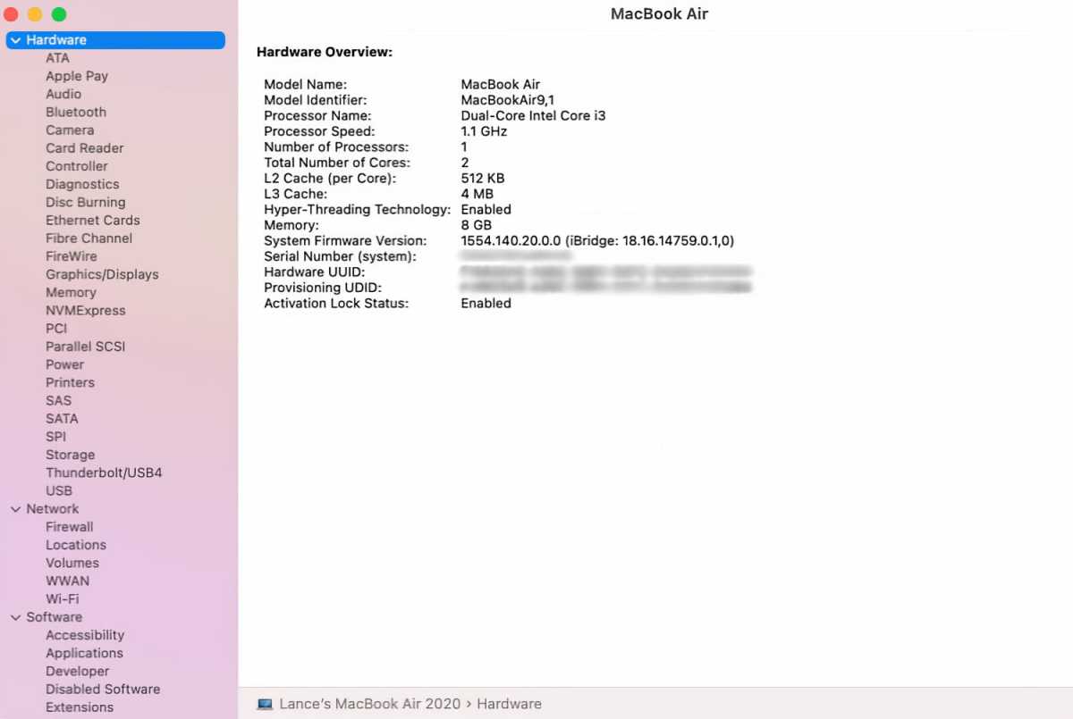 macOS Big Sur System Information Hardware