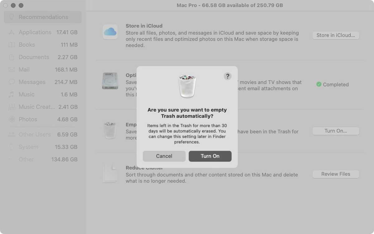 macOS Big Sur auto empty trash