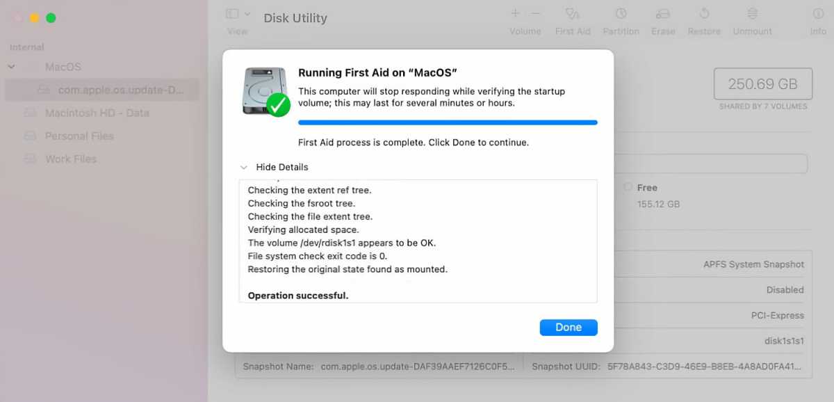 macOS Big Sur Disk Utility First Aid