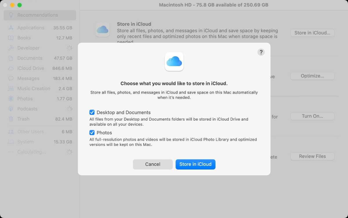 macOS Big Sur optimize storage iCloud