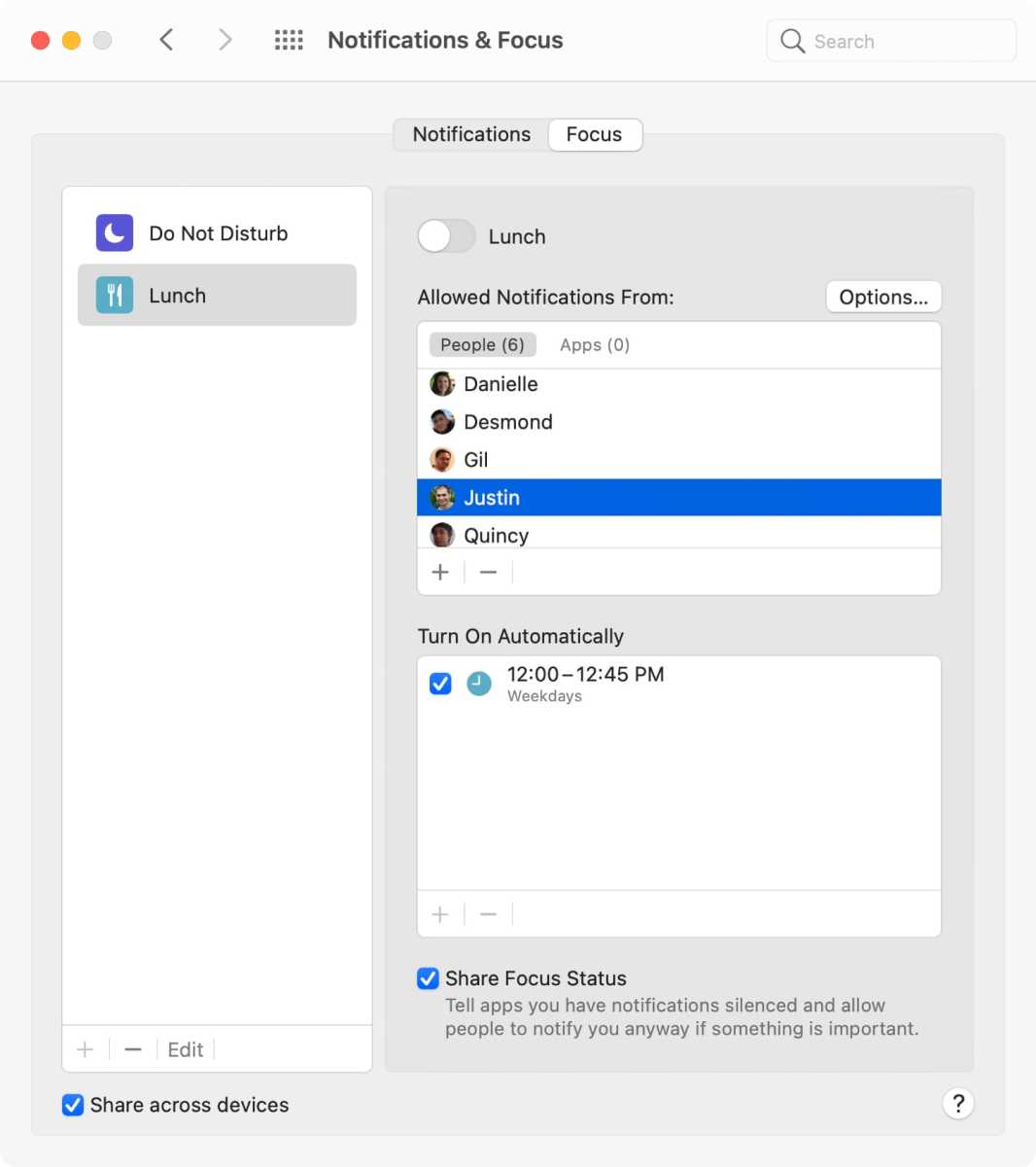 macOS Monterey Focus settings