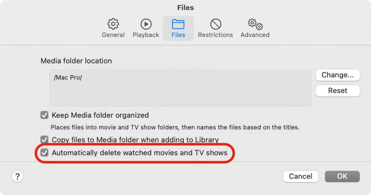 TV app delete files