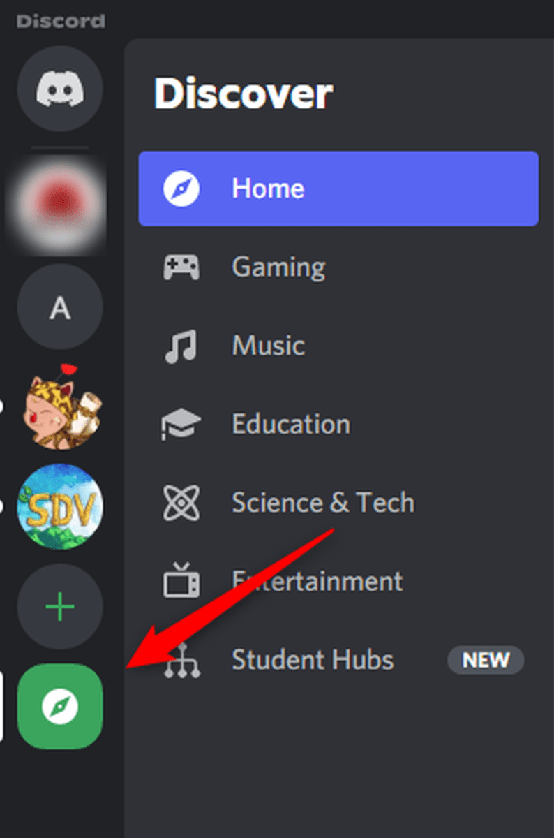 Click the Explore Public Servers button Discord