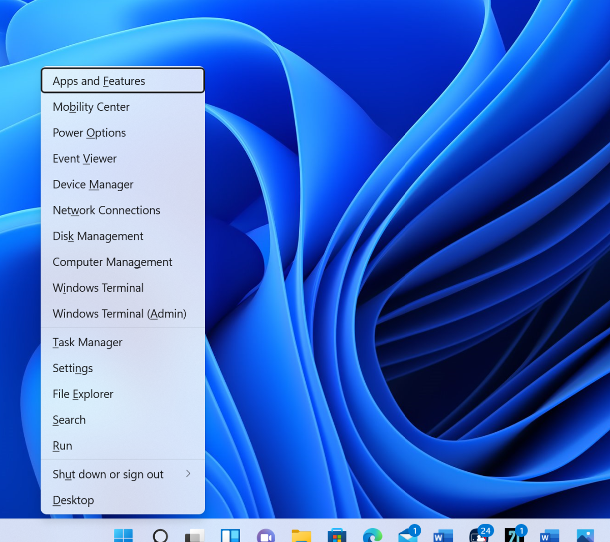 Windows 11 power menu Win-X