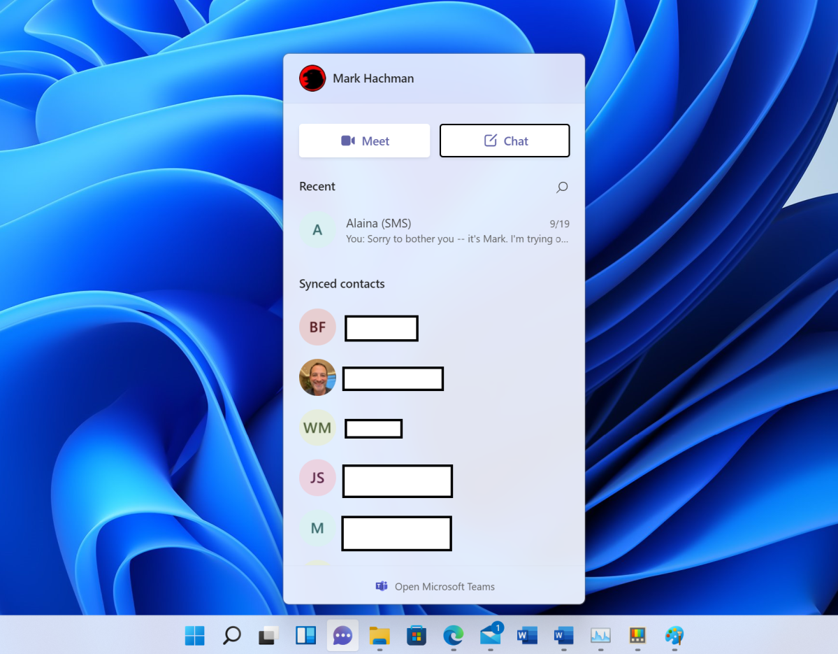 Windows 11 Teams Chat popup