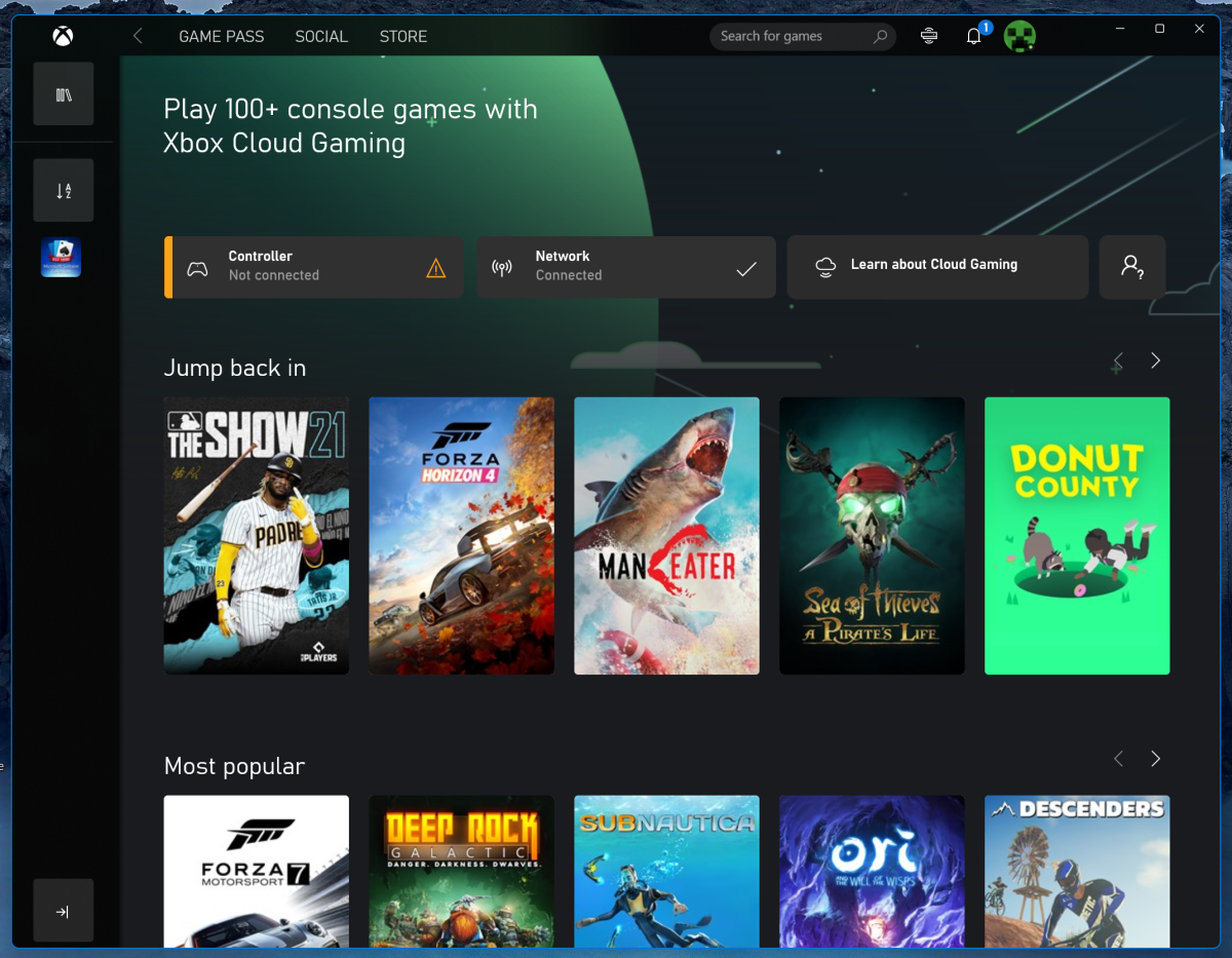 Windows 11 Xbox app cloud gaming