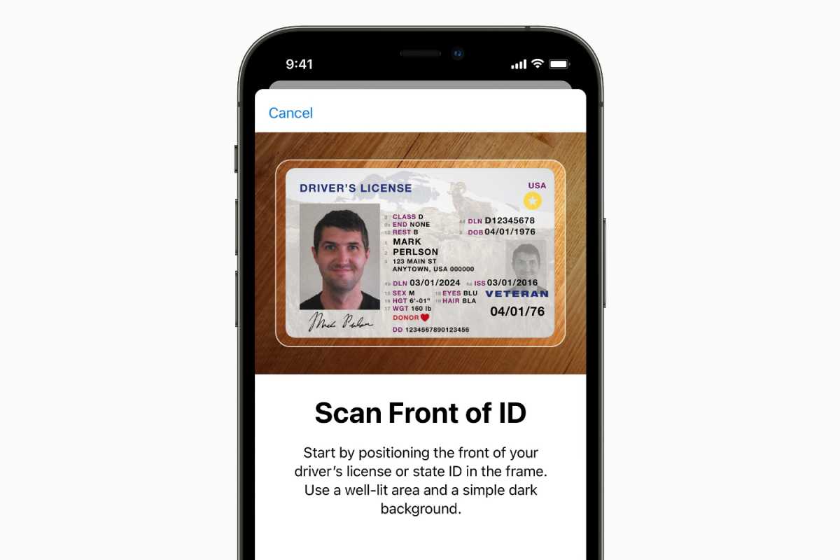 Apple Wallet state ID drivers license scan