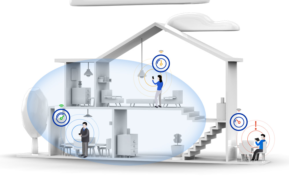 image from Linksys.com that shows how proximity to a traditional router can affect your signal strength