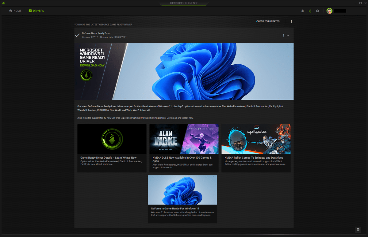 geforce experience driver management screen