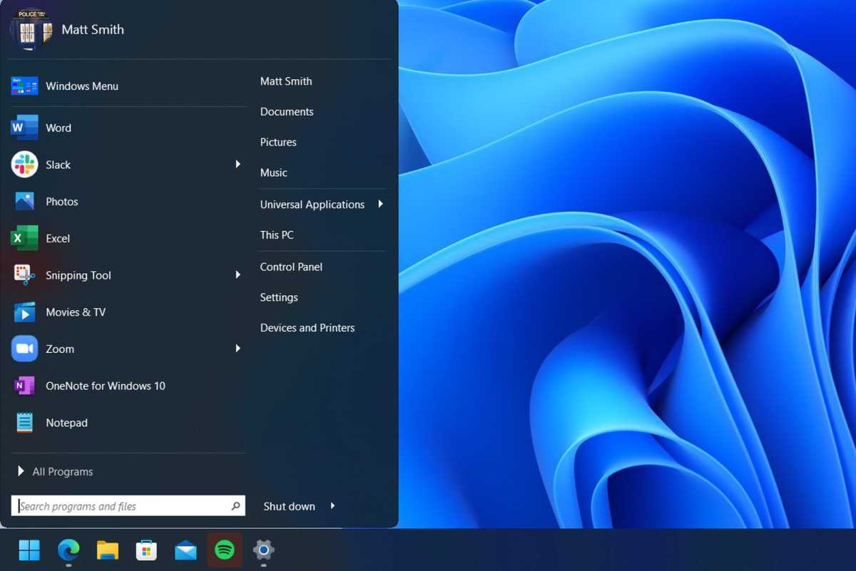 Windows 11 left Start menu
