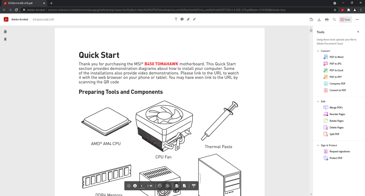 Adobe Acrobat extension with editing options shown