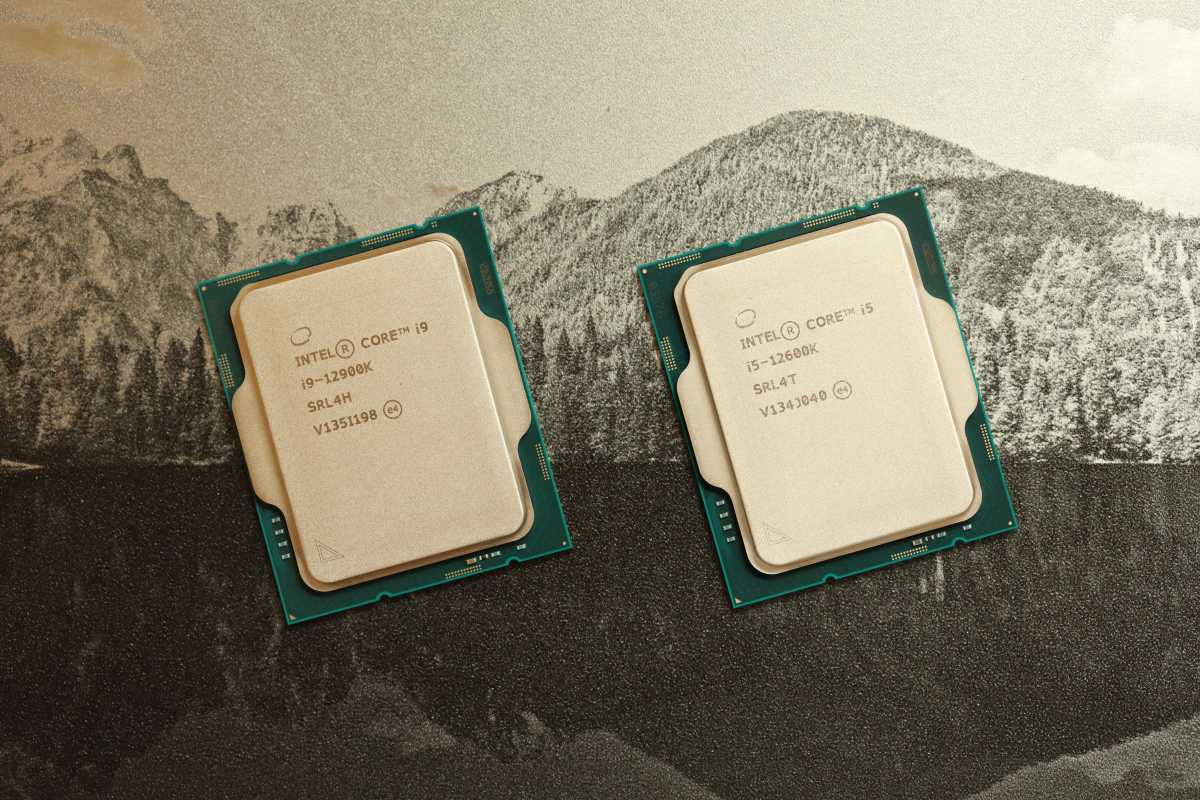 Image of 12th gen Core i9 and Core i5 CPUs on Alder Lake background