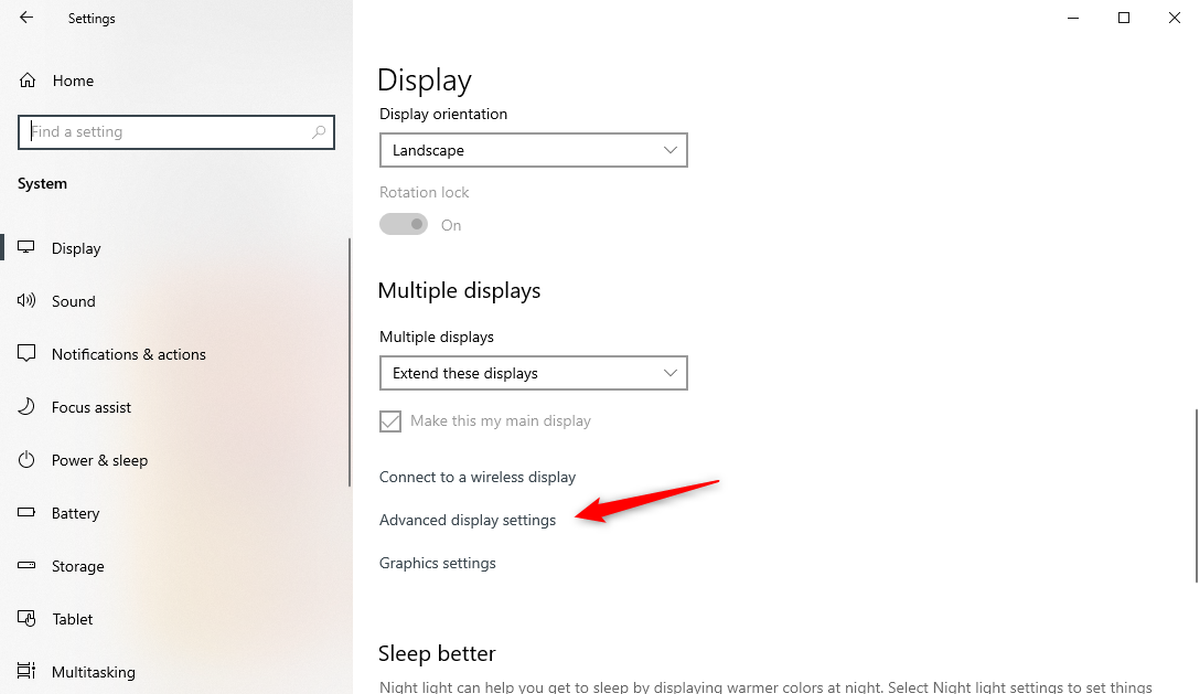 Advanced display settings option