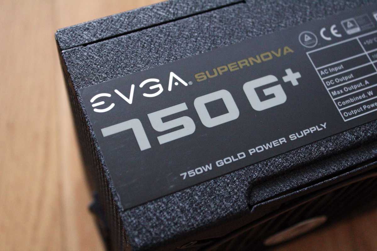 EVGA 750 G+ 750 Power Supply Label up close