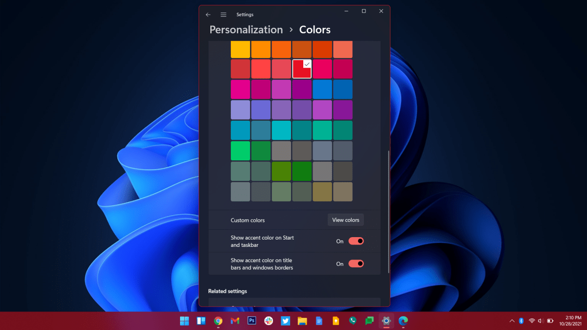 Windows 11 لون حافة شريط المهام 