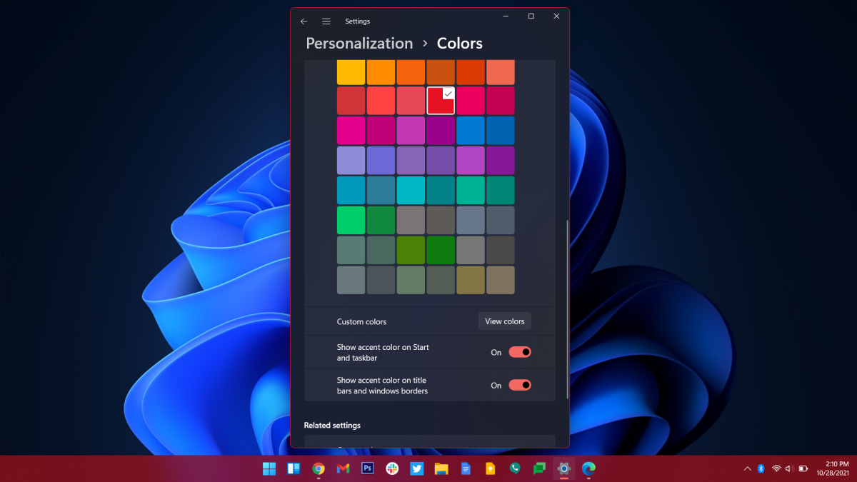Windows 11 color taskbar edge