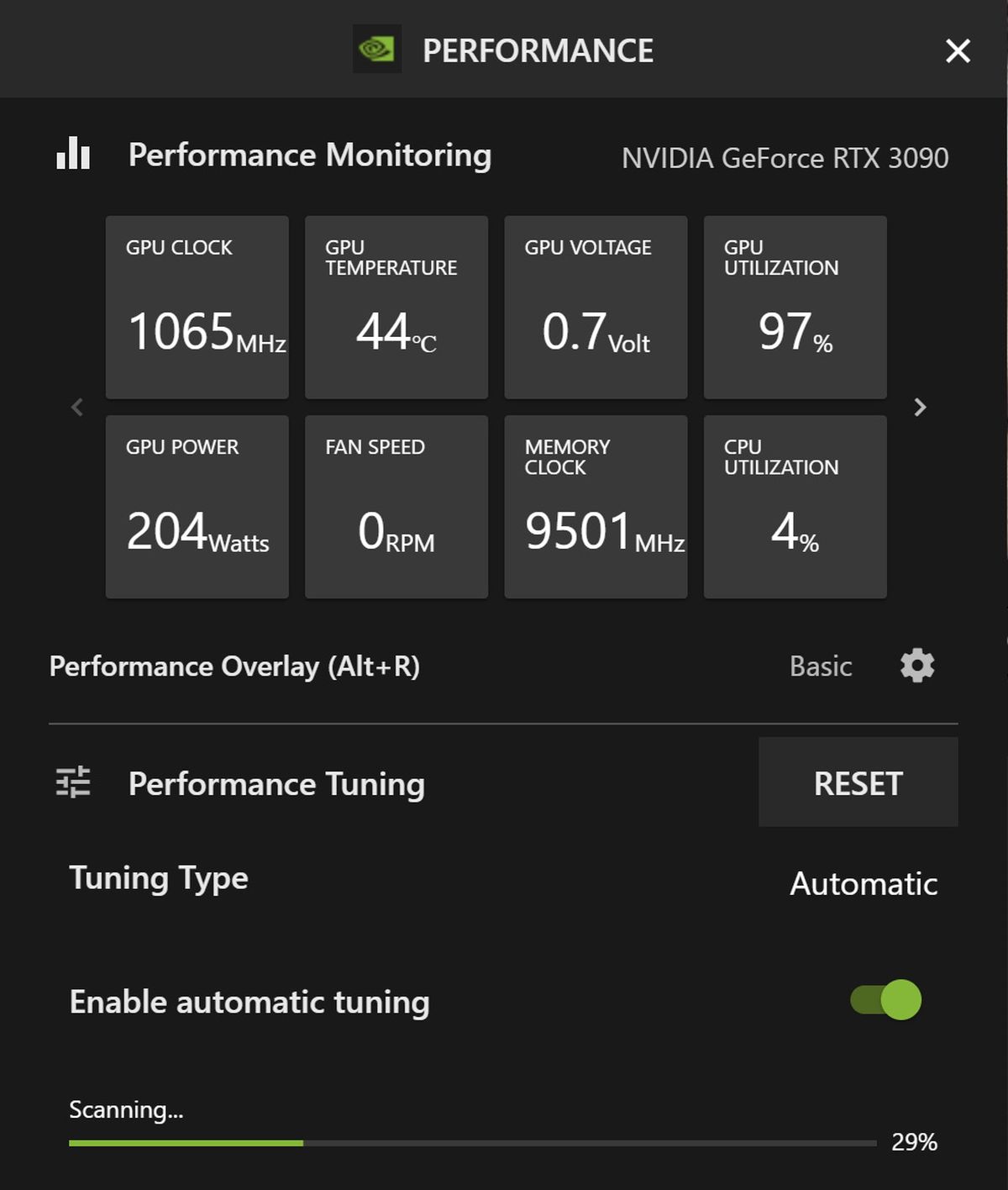 monitorizarea performanței Nvidia GeForce Experience