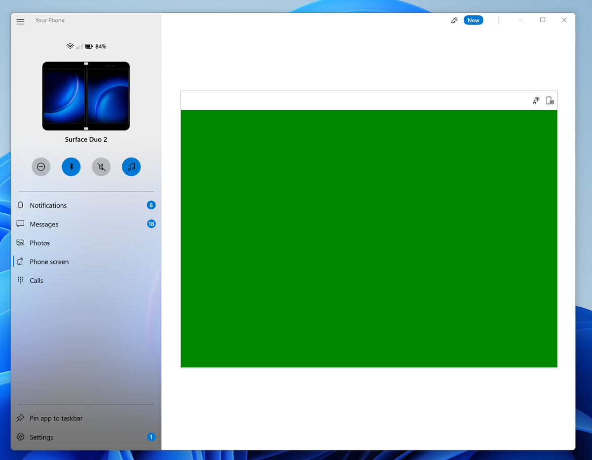 Microsoft Surface Duo 2 Your Phone Companion shared screen