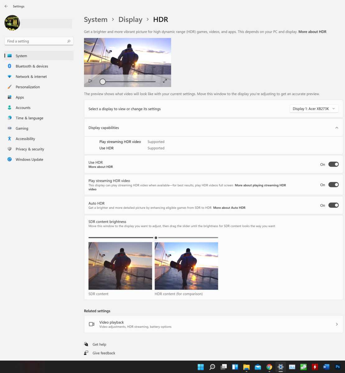 Windows 11 HDR settings