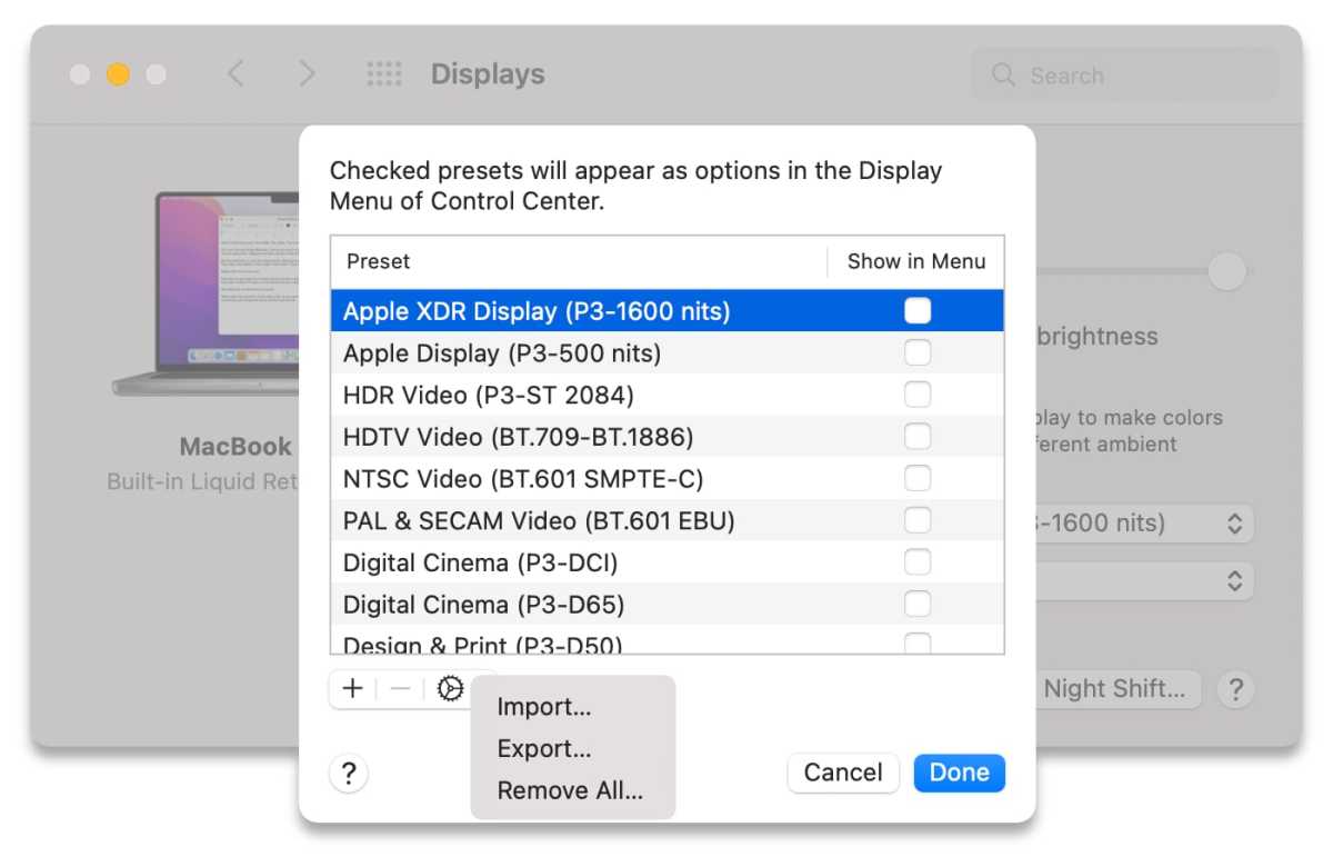 Importer le profil de couleur MacBook Pro