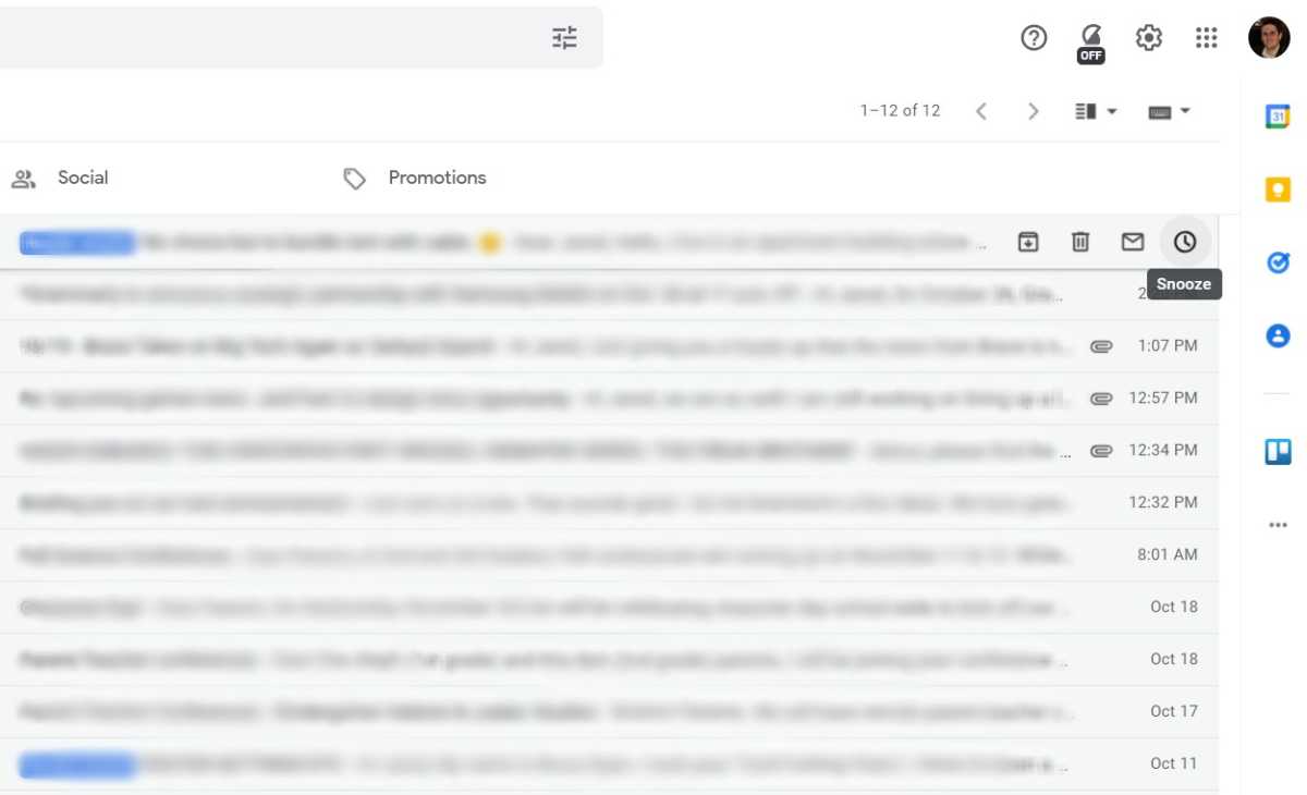 Le bouton snooze dans Gmail