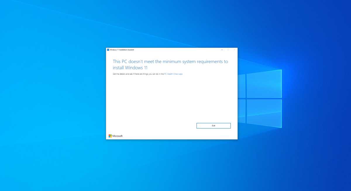 Windows 11 Installation Assistant rejection screenshot
