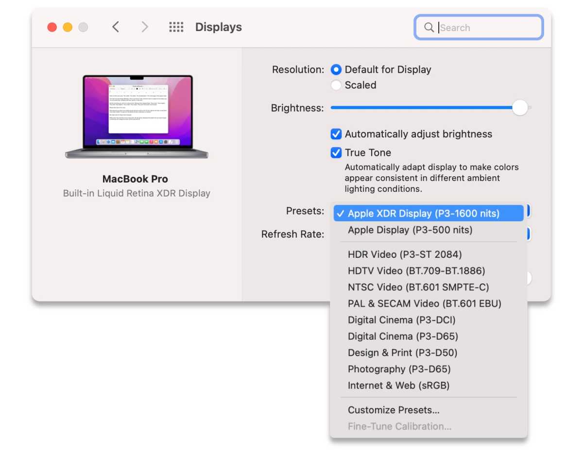 modes de référence MacBook Pro
