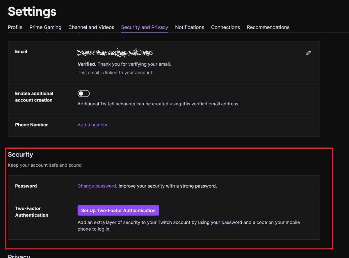 Twitch security settings