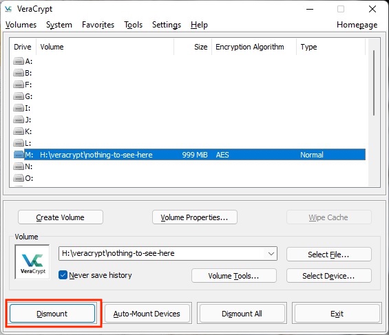 VeraCrypt preparation screen