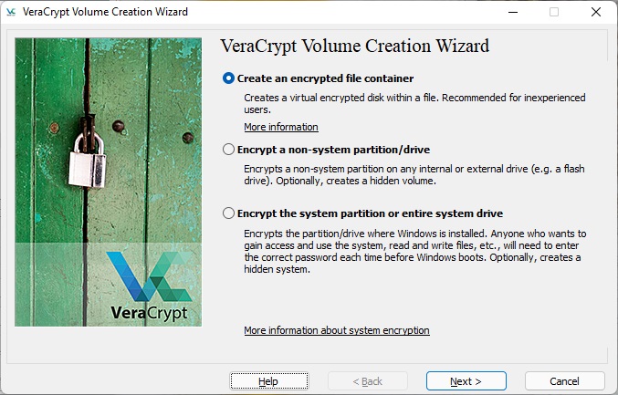 VeraCrypt preparation screen