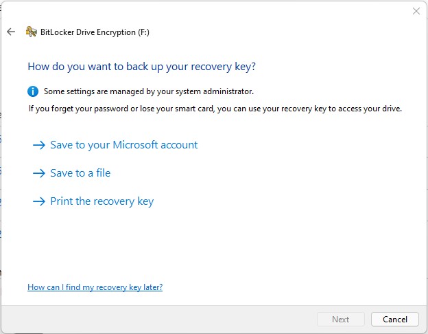 BitLocker preparation screen