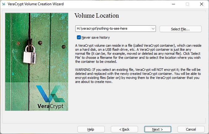 VeraCrypt preparation screen