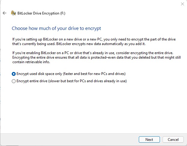 BitLocker preparation screen