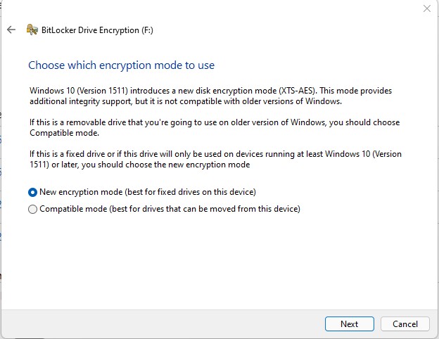 BitLocker preparation screen