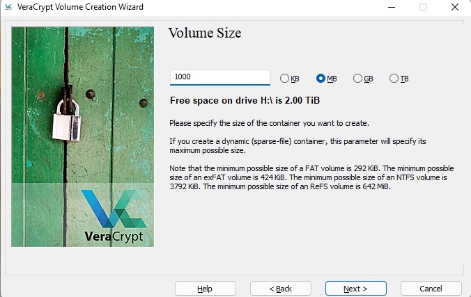 VeraCrypt preparation screen