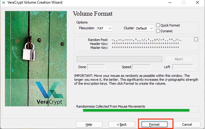 VeraCrypt preparation screen